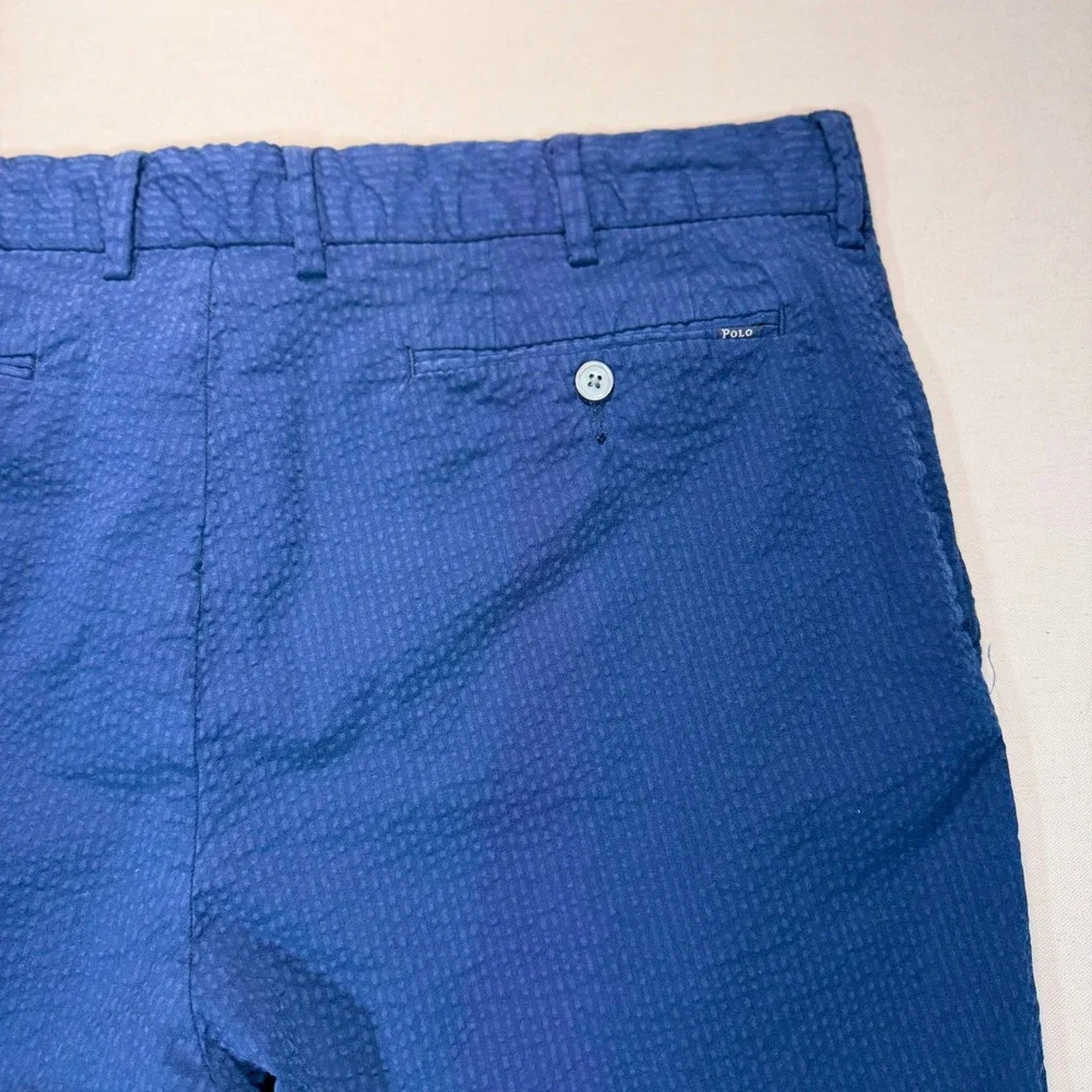 Polo Ralph Lauren Seersucker Shorts Men 36 Blue Stretch Straight Early 2010